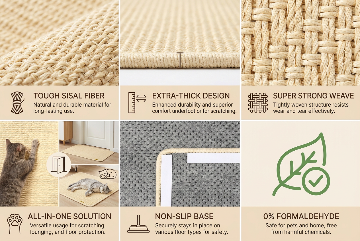 100% Premium Sisal Cat Scratching Mat Stops Furniture Damage!