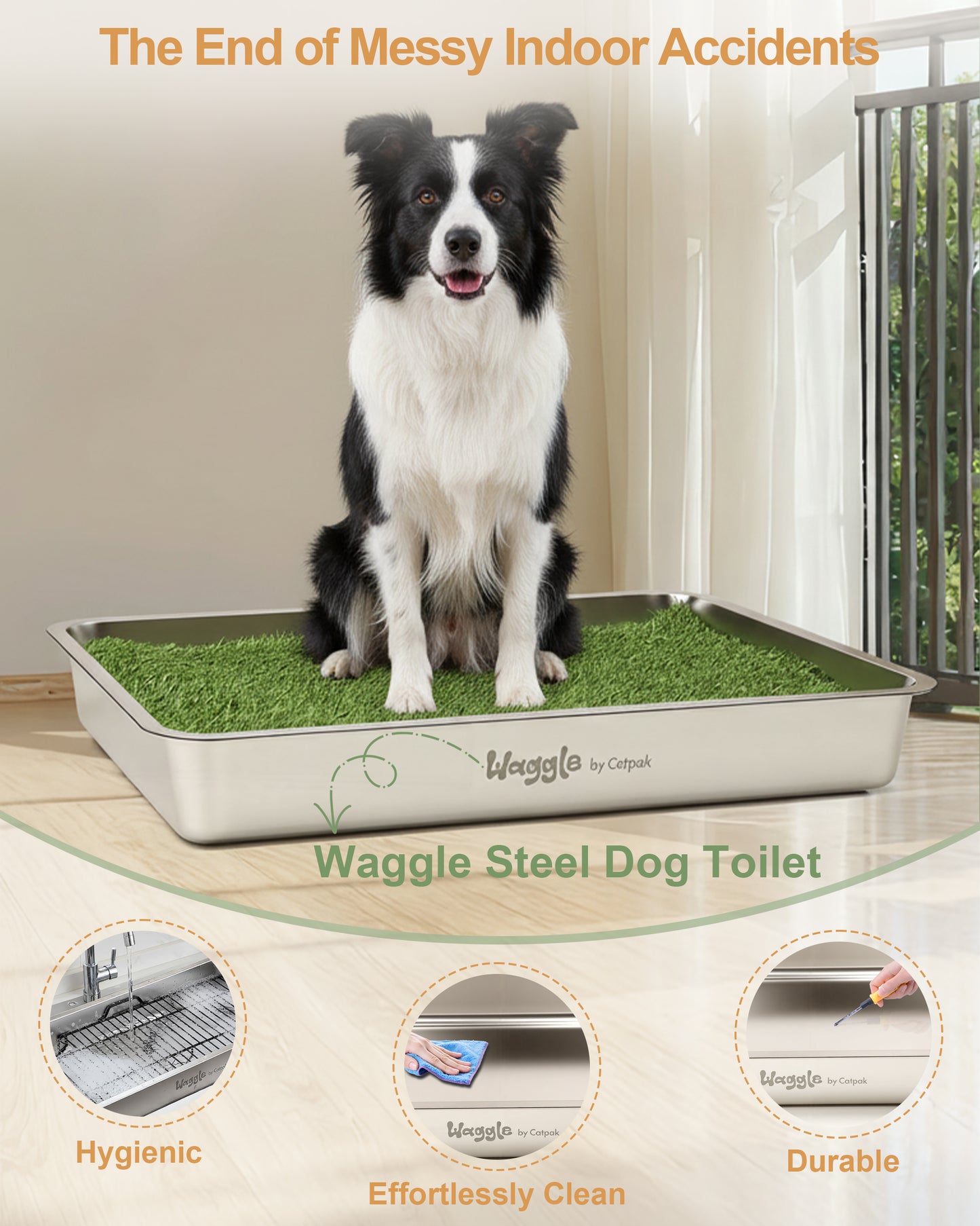 Waggle Steel Dog Toilet | Stainless steel base | Antibacterial and deodorizing