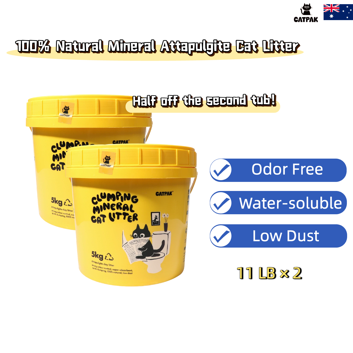 【2 Tubs Special】100%  Natural Mineral Attapulgite Cat Litter | 2nd Bucket at Half Price